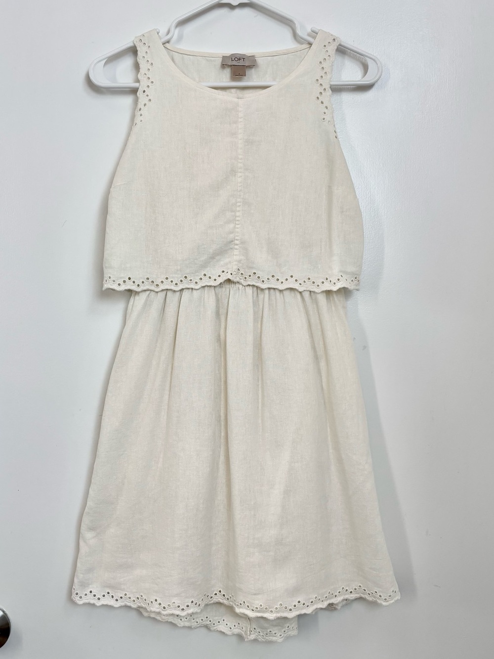 LOFT Linen Blend Ivory White Cutout Sleeveless Eyelet Lace Dress Women Size 4